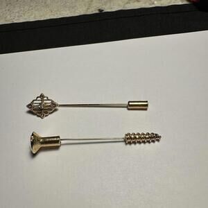 Lot Of 2 Lapel Stick Pin Gold Tone Metal 1 Screw Shaped